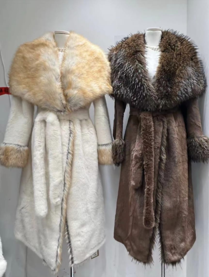 Large Collar Belt Long Soft Faux Fur Coat