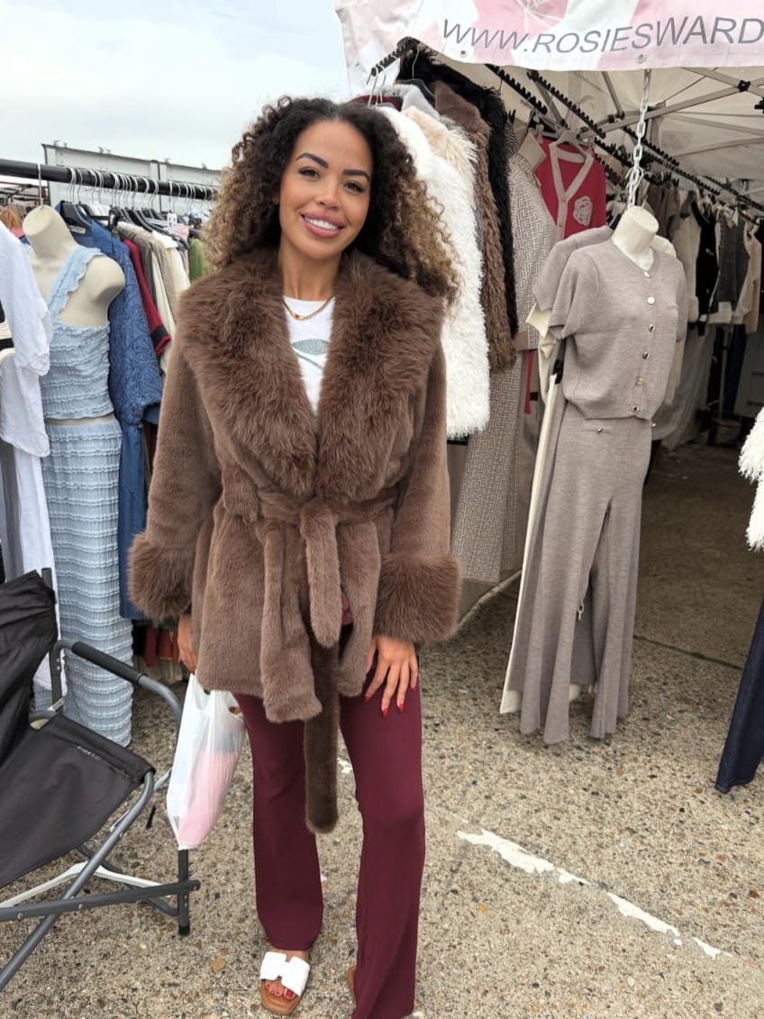 Short Tie Front Fur Coat