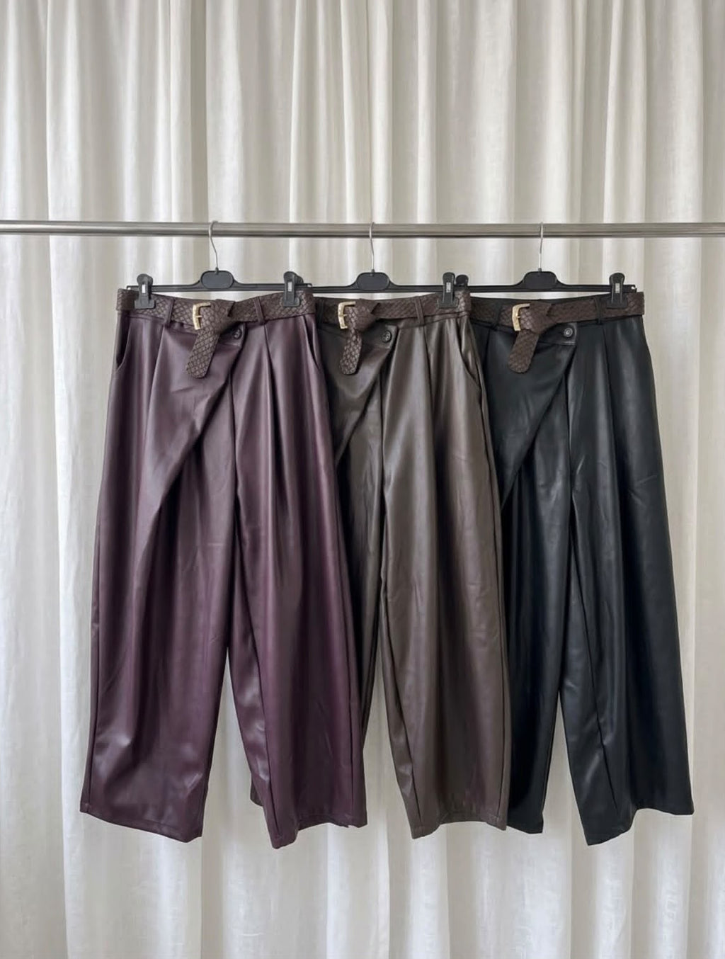Barrel Leg Leatherette Trousers