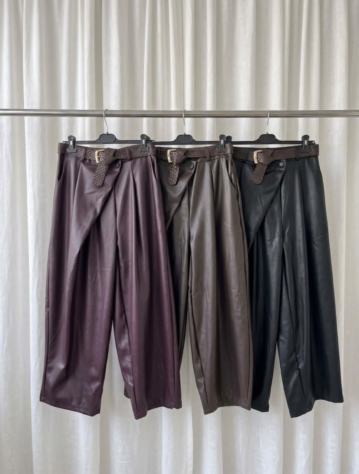 Barrel Leg Leatherette Trousers