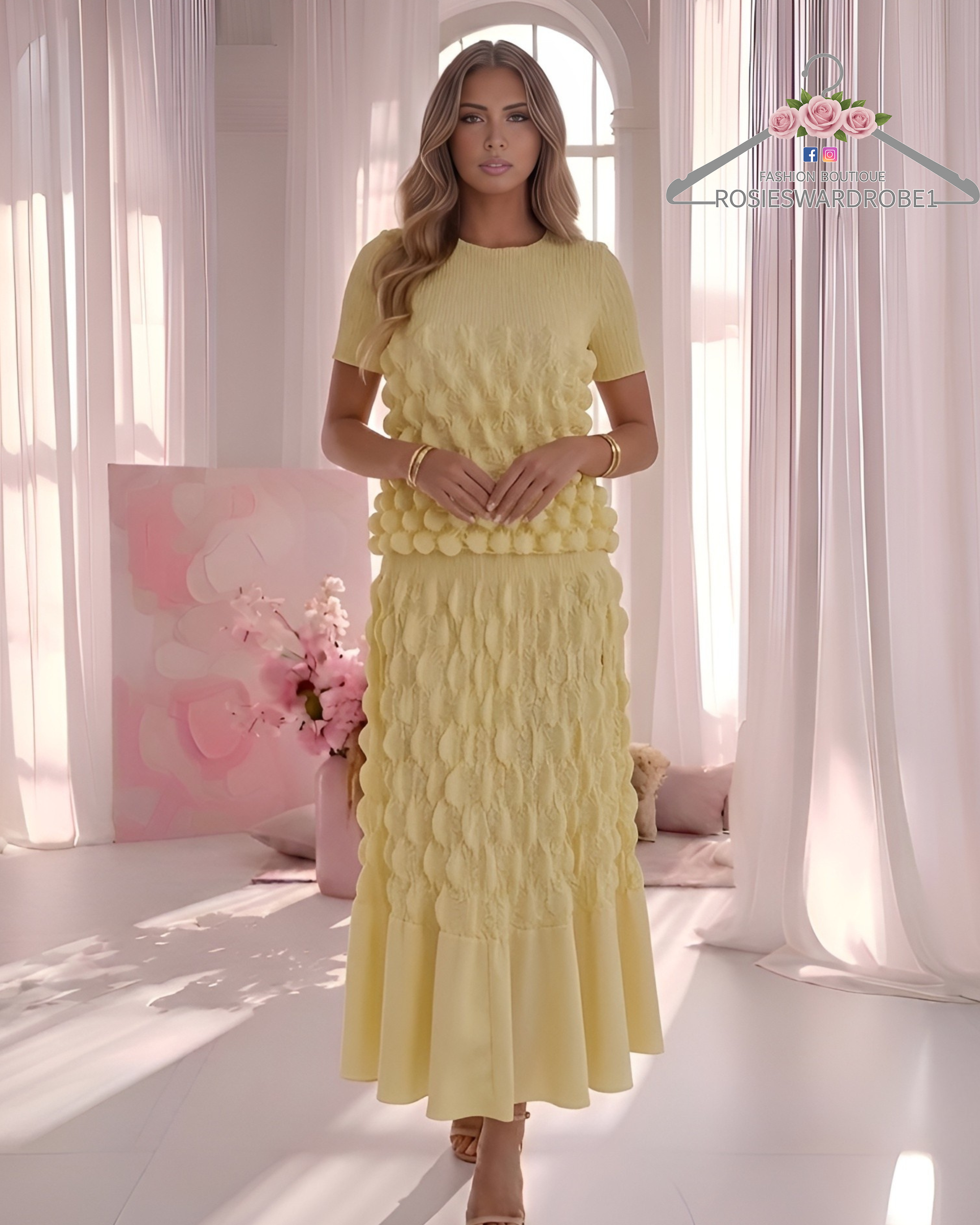 Lemon Textured Skirt Set