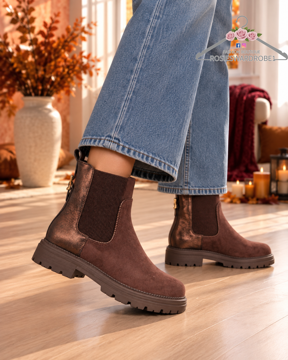 Suedette and Bronze Ankle Boot