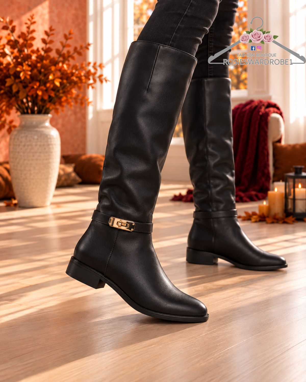 Gold Buckle leatherette Boot