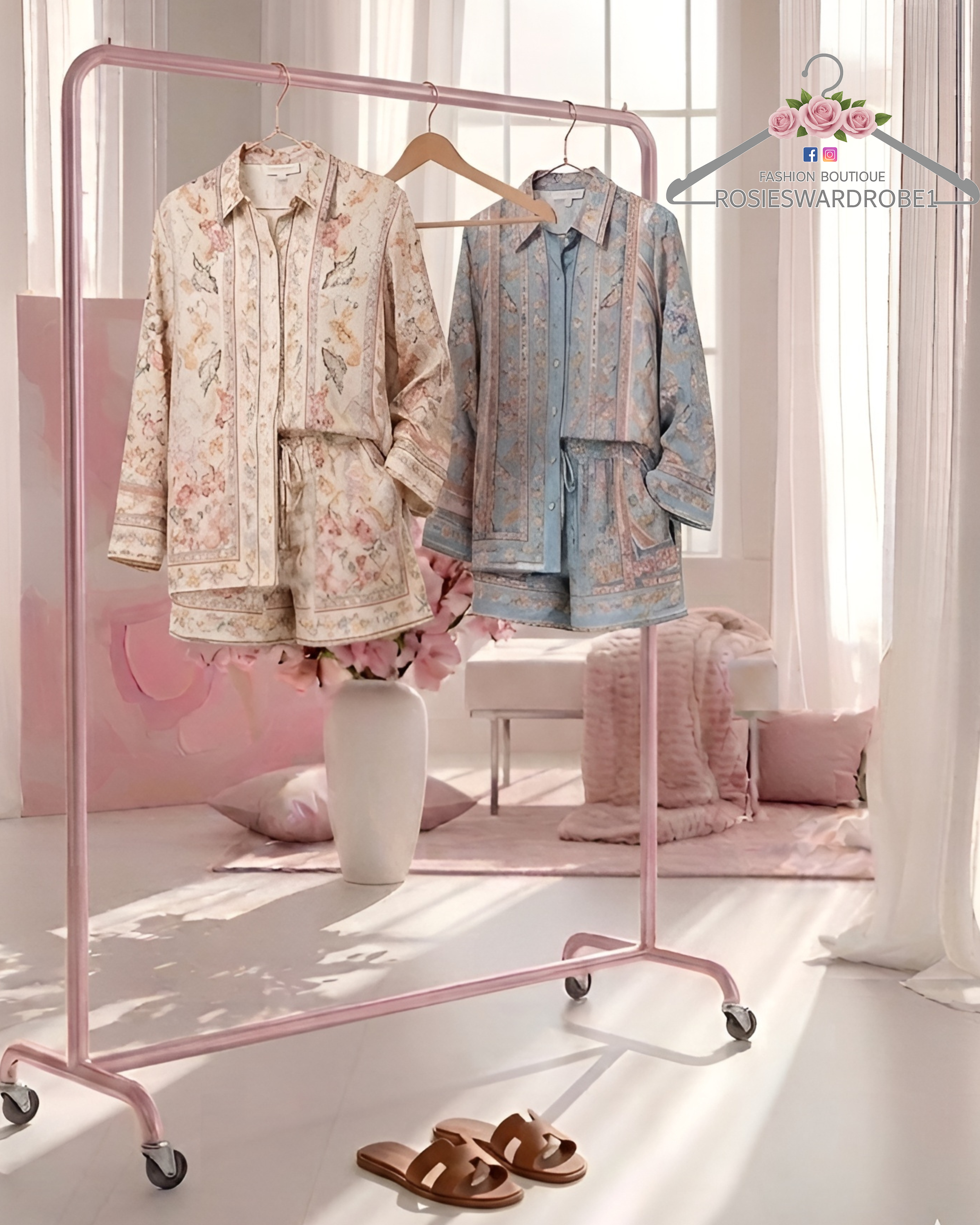 Pattern Blouse & Shorts Set