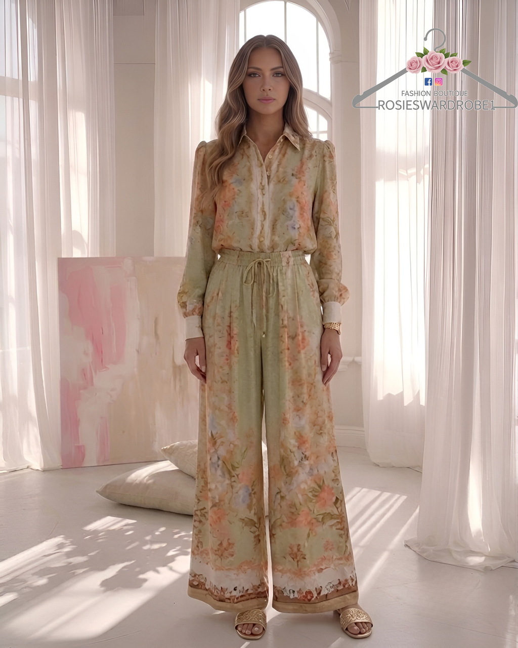 Wide Leg Tie up Back Trousers Set